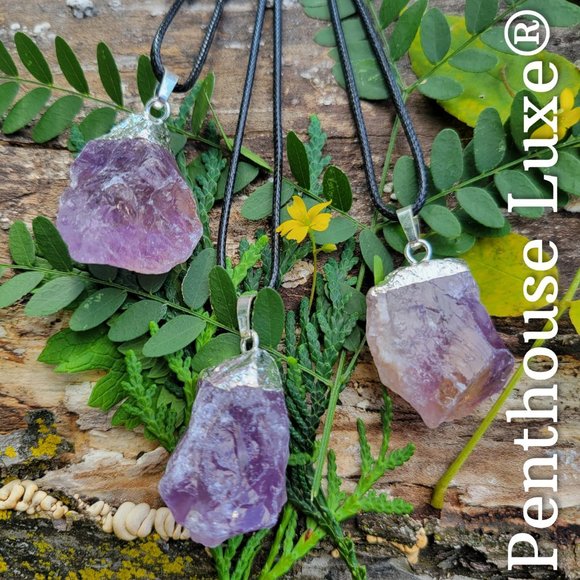 Penthouse Luxe Jewelry - REAL Amethyst Quartz Silver Pendant Necklace